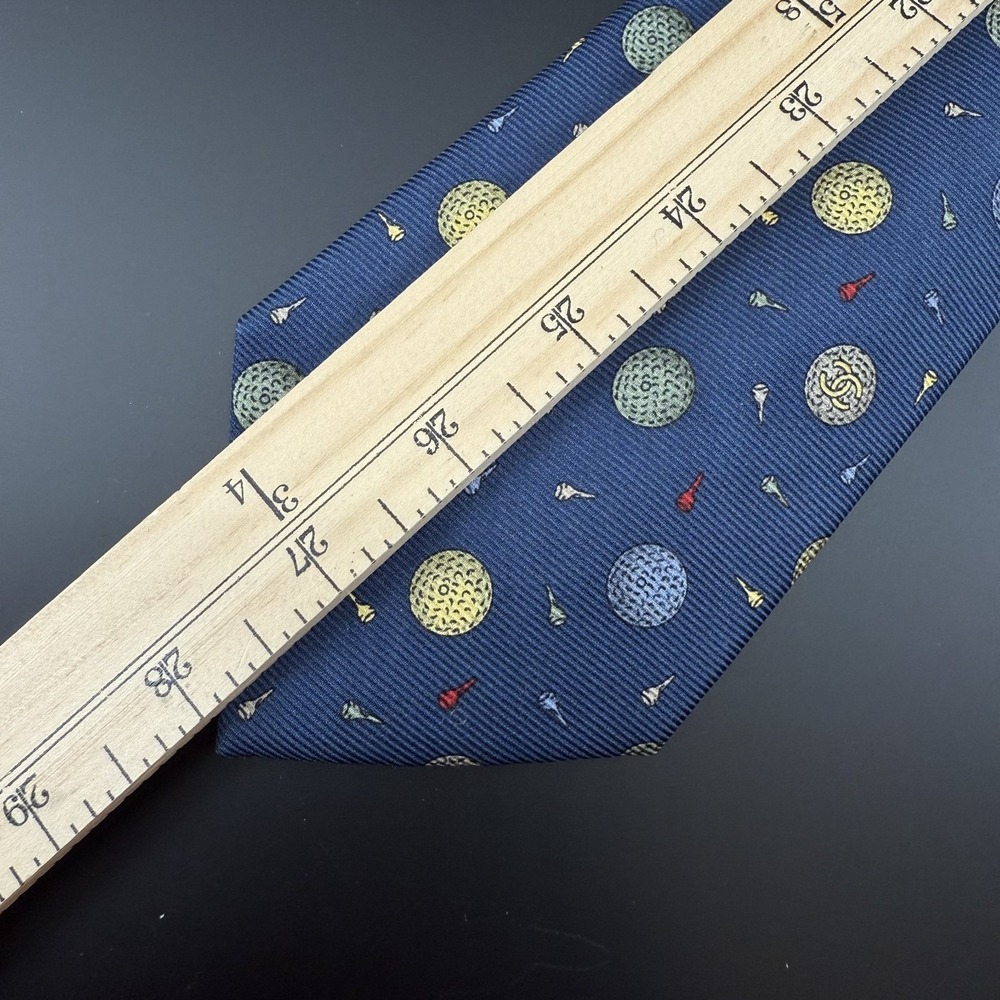 Chanel Silk Tie Blue Golf Ball Tee Pattern CC Logo France Authentic Luxury - Picture 11 of 12
